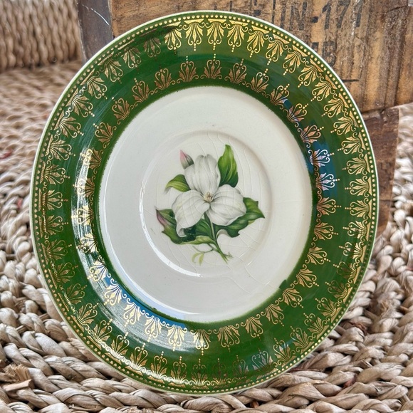 American Limoges L’Triomphe Trillium Forest Green Filigree 22 K Gold Trim - Picture 2 of 4